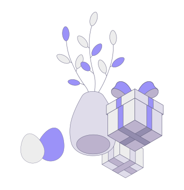 Felices pascuas con jarrón y regalos. PNG, SVG