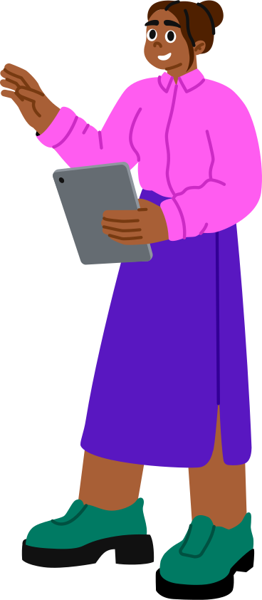 woman standing with a tablet in her hand PNG, SVG