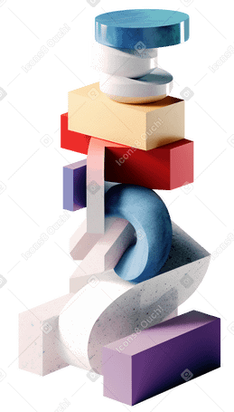 3D stack of abstract shapes sculpture PNG, SVG
