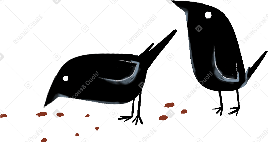 black little birds eating crumbs Illustration in PNG, SVG