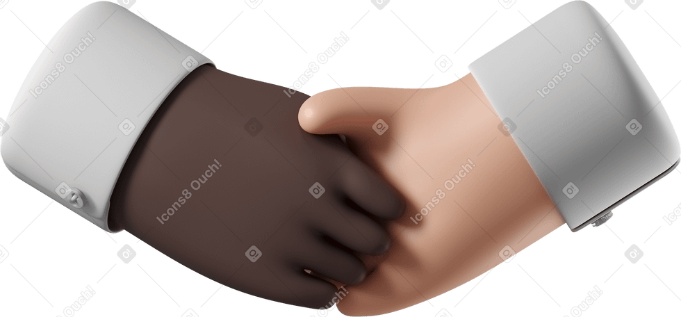 3D Handshake of black skin and white skin hands Illustration in PNG, SVG