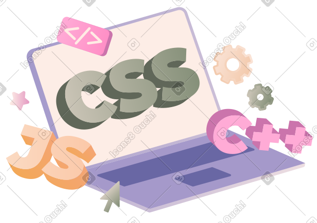 使用 css/c++/js 刻字，带有齿轮和代码符号文本 PNG, SVG