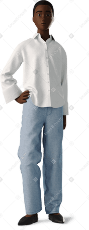 3D black woman in white shirt standing Illustration in PNG, SVG
