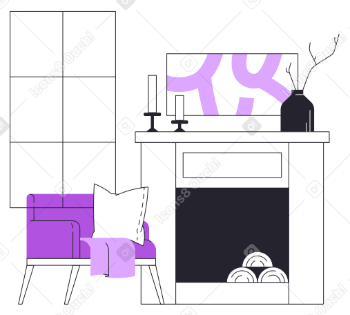 Room with a fireplace Illustration in PNG, SVG