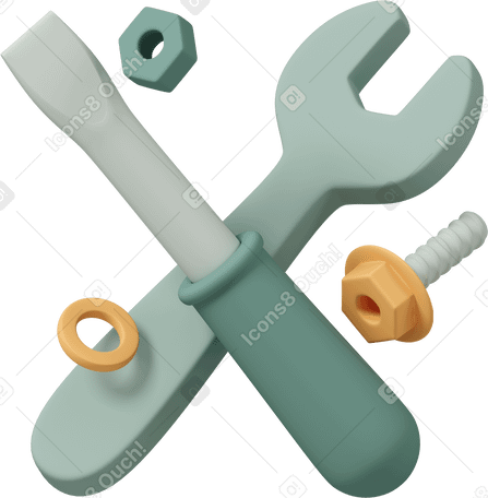 3D Screwdriver and wrench as settings animated illustration in GIF, Lottie (JSON), AE