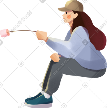 Young woman roasting marshmallows PNG, SVG