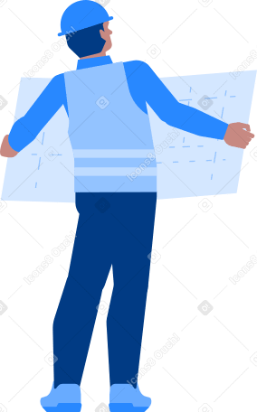 строитель в каске держит рисунок в PNG, SVG