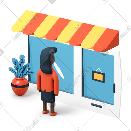 3D 穿着西装的黑人女人站在商店前 PNG, SVG