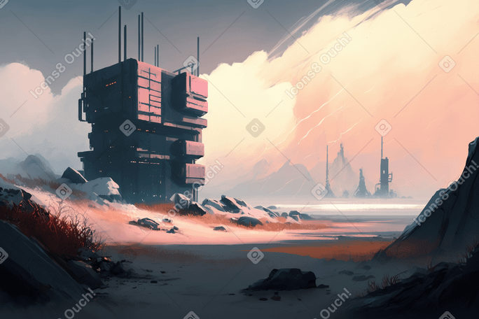 Empty landscape with futuristic building background PNG, SVG