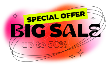 text special offer big sale up to % with stars and grain texture PNG, SVG