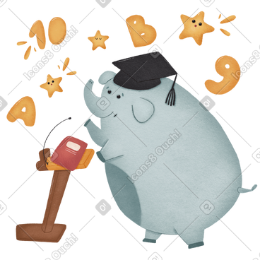 Elephant character giving a graduation speech PNG, SVG