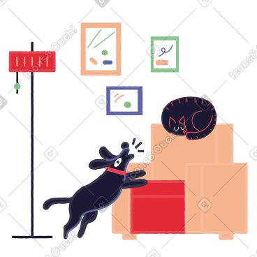 狗对着客厅里熟睡的猫狂吠 PNG, SVG