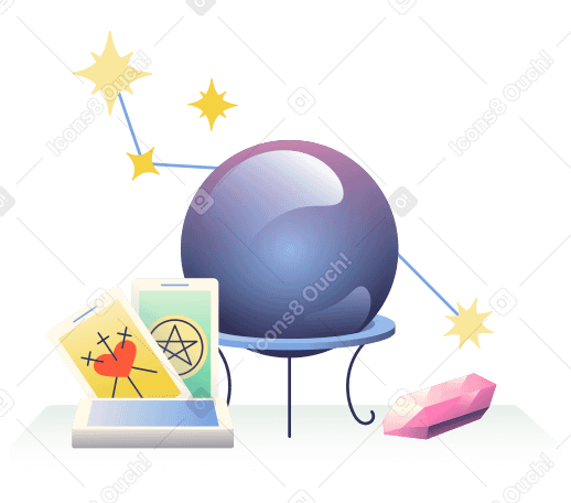 Astrology, tarot cards and crystal Illustration in PNG, SVG