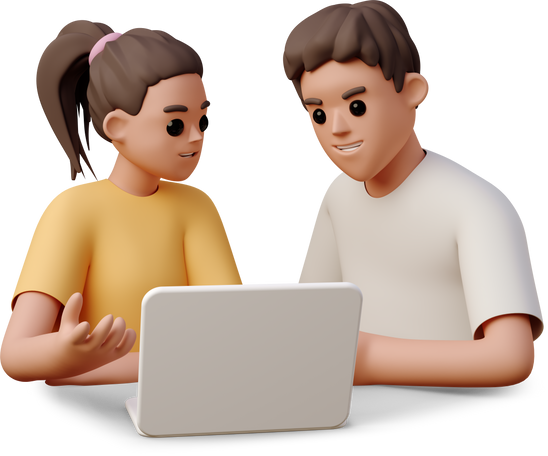 boy and girl sitting in front of laptop Illustration in PNG, SVG