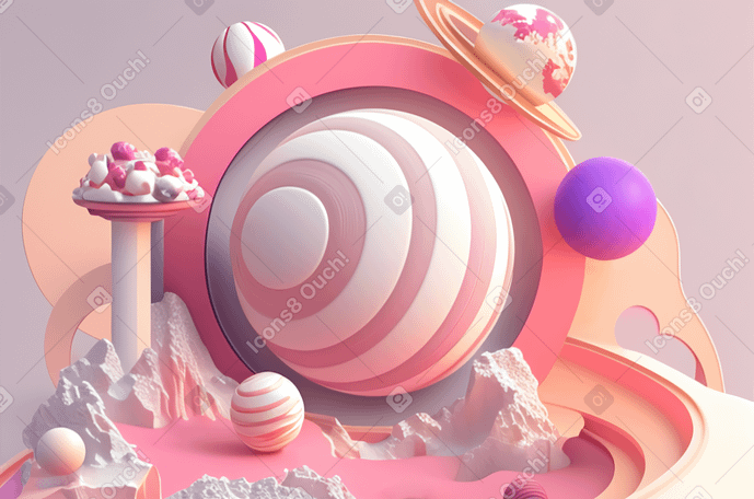3D planets surrounded by other objects background PNG, SVG