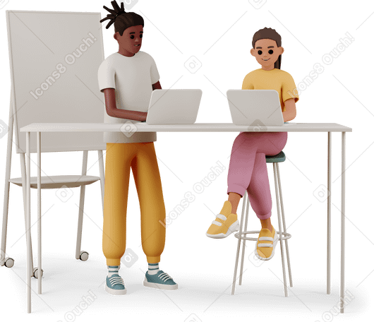 3D young man and woman working in the office PNG, SVG