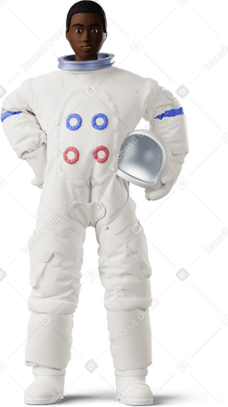 3D female astronaut standing with helment in hand в PNG, SVG