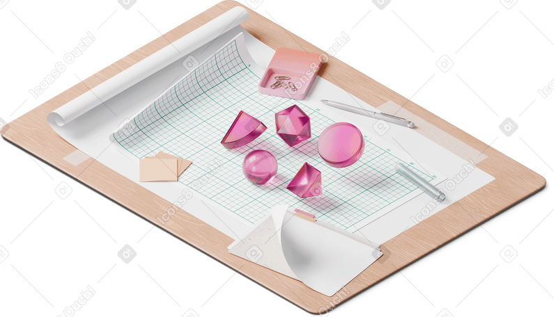 3D isometric view of cutting board papers geometric figures PNG、SVG