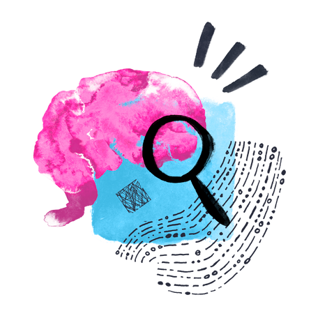 Brain with magnifying glass Illustration in PNG, SVG