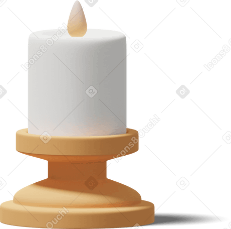 3D small lit candle in orange candlestick Illustration in PNG, SVG