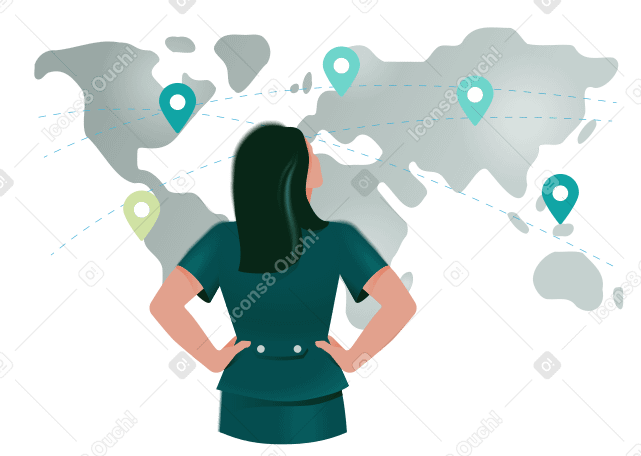 Женщина планирует маршрут для путешествия в PNG, SVG