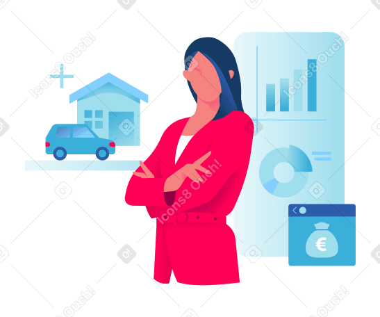 Femme d'affaires investissant dans l'immobilier et les actions PNG, SVG