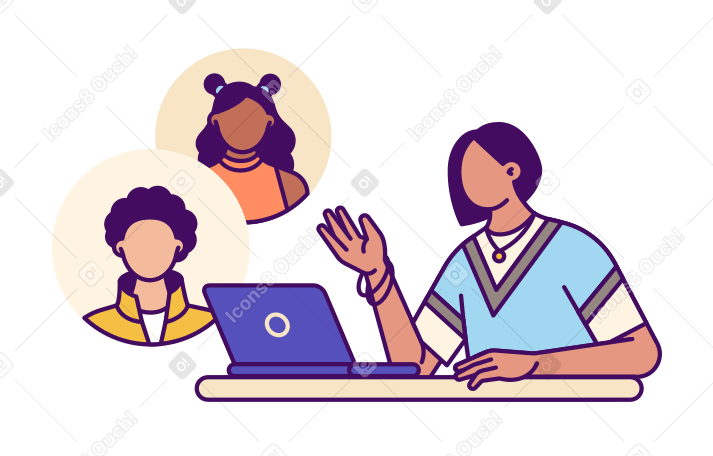 Femme ayant une réunion en ligne avec des collègues PNG, SVG