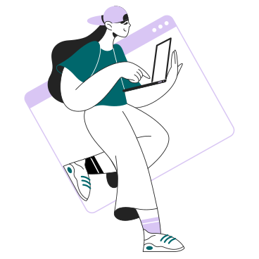 Illustration animée Jeune femme codant sur un ordinateur portable aux formats GIF, Lottie (JSON) et AE