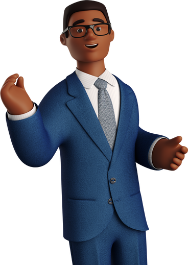 black smiling businessman in blue suit PNG, SVG
