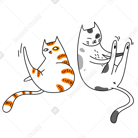 뒷다리를 쭉 뻗은 고양이 두 마리 PNG, SVG