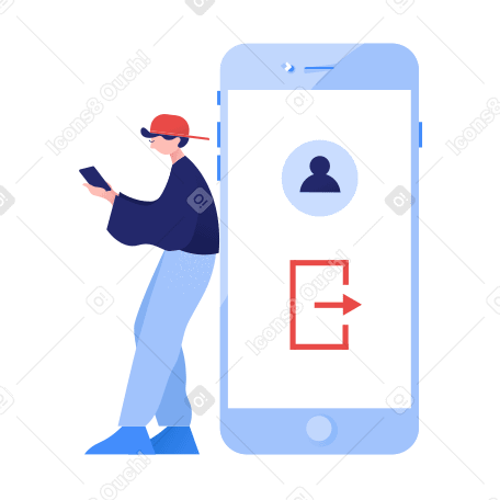 Man logging out of the account on phone Illustration in PNG, SVG