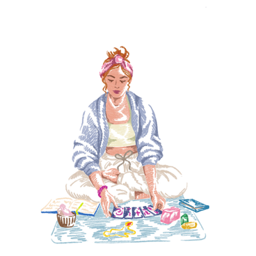 Woman doing tarot reading with amulets PNG, SVG