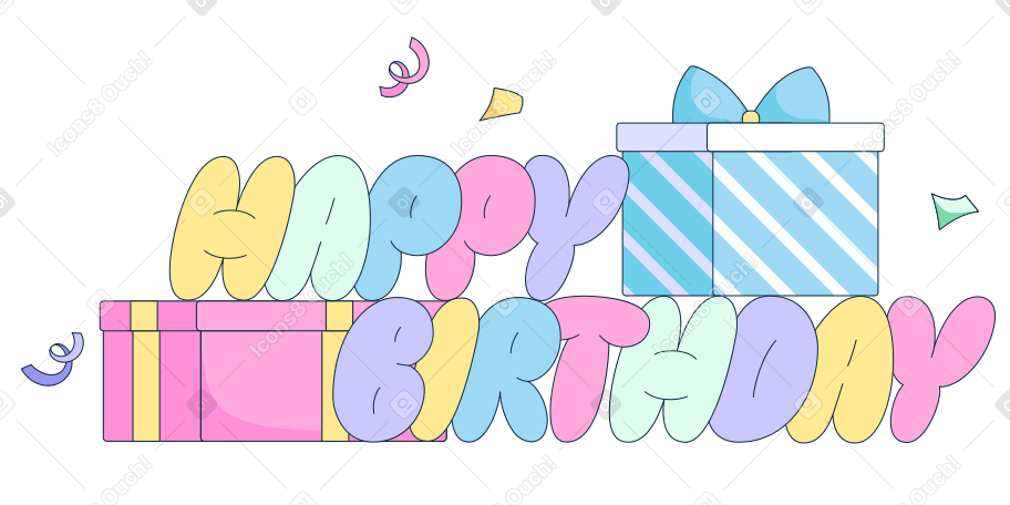 Текст с днем рождения, надписи и подарки в PNG, SVG