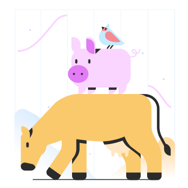 Корова, свинья и птица в команде в PNG, SVG