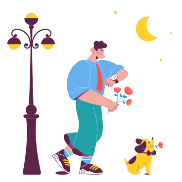 Man with flowers waiting for a girlfriend on a date PNG, SVG