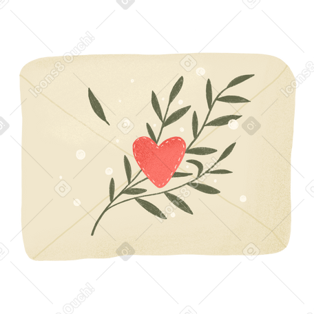 Romantic envelope with a heart and leaves PNG, SVG