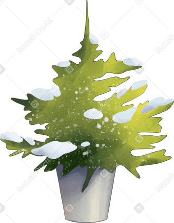 Снежное дерево в ведре в PNG, SVG