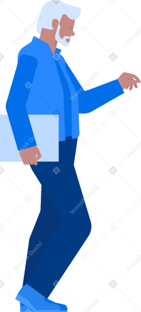 gray haired man in vest and trousers holds folder in one hand Illustration in PNG, SVG