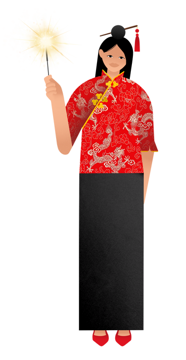 Young woman celebrating Chinese New Year PNG, SVG