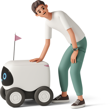 boy with delivery robot PNG, SVG