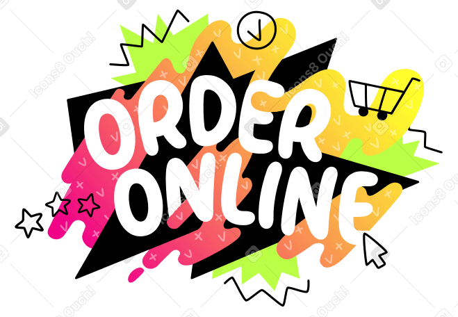 Order online lettering colorful with doodles Illustration in PNG, SVG