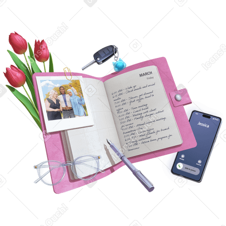 Businesswoman's essentials, writing in a planner PNG, SVG