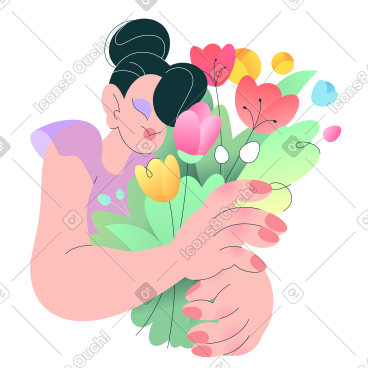 捧着花束的女人 PNG, SVG