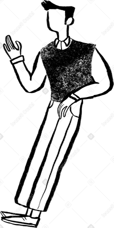 black and white short haired man standing by leaning on an object Illustration in PNG, SVG