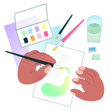 Artist draws with watercolor PNG, SVG