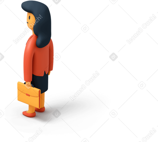 3D Back view of businesswoman with briefcase looking left PNG, SVG