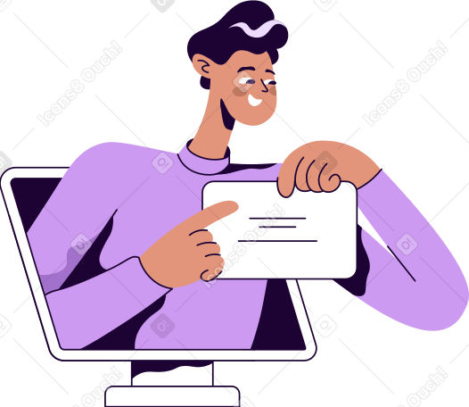 guy with a sign in his hands from the monitor Illustration in PNG, SVG