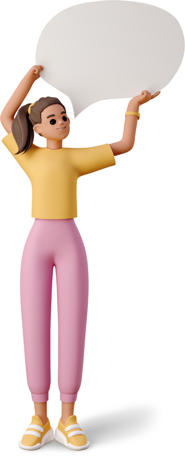 young woman holding blank speech bubble PNG, SVG