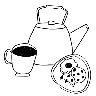 Teapot with cup and cookies PNG, SVG