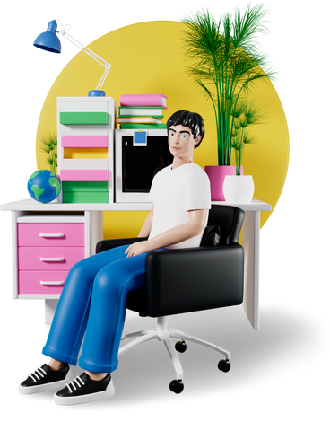 man sitting in office PNG, SVG